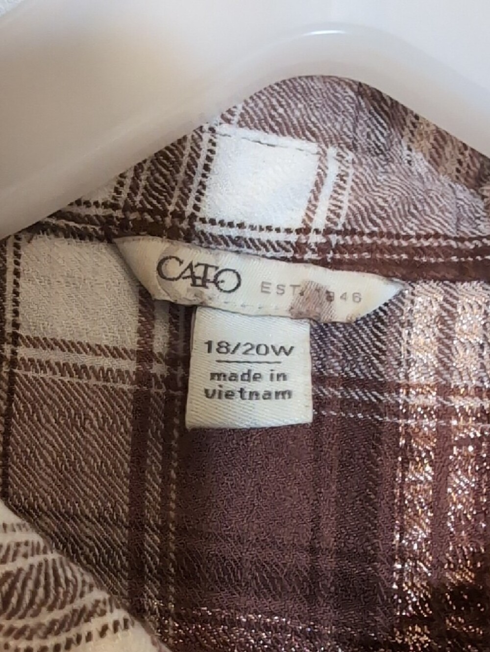 Cato Brown and Cream Plaid Button-Up Top with Metallic Thread - Picture 2 of 4